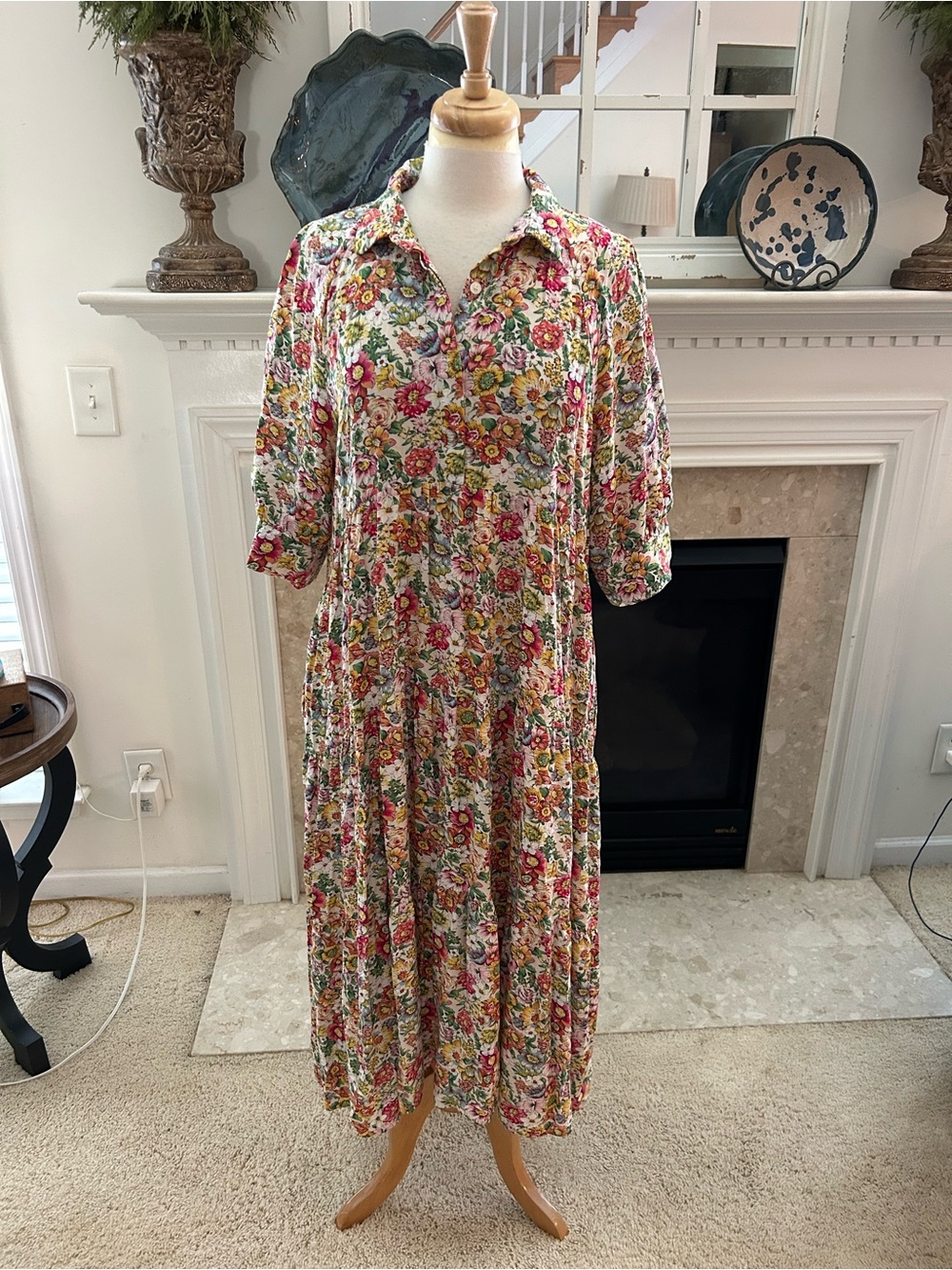 NATURAL LIFE Floral Midi Dress in Pink, Yellow & Green - Picture 2 of 10